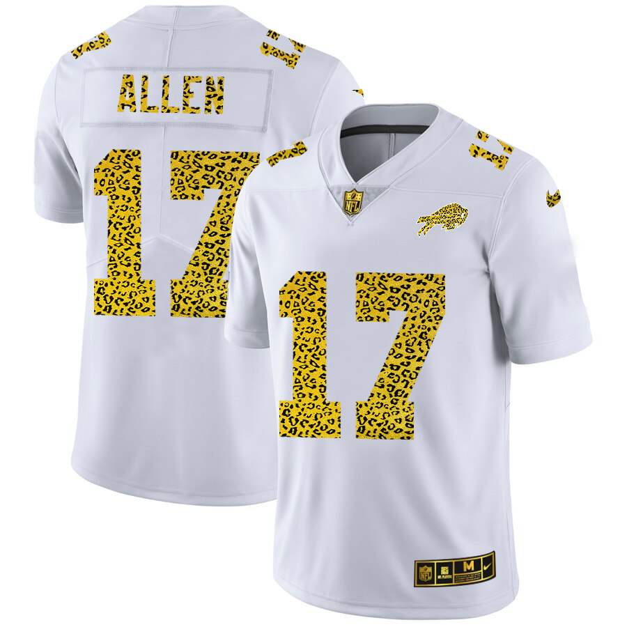 Buffalo Bills #17 Josh Allen Men Nike Flocked Leopard Print Vapor Limited NFL Jersey White